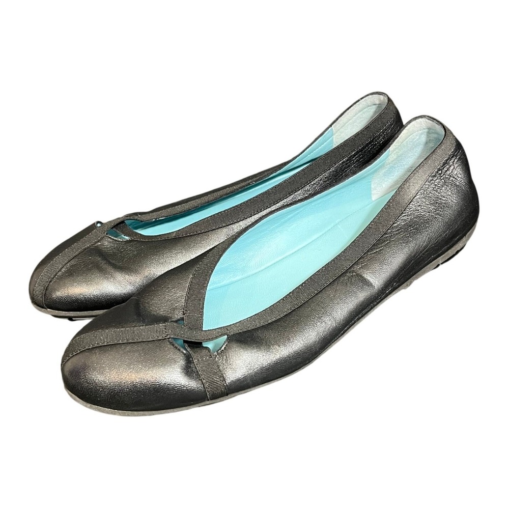 Thierry Rabotin Black Finished Leather Flats Taffetta Trim Minimalist Sz 39.5 9
